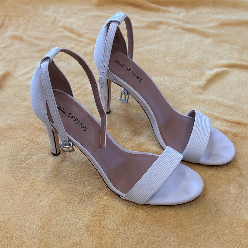 EUC Call It Spring  White Strappy Heels Size 8